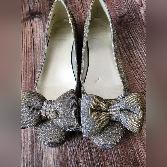 Women's Holiday Ballet Flats Bow Sparkle Flats Size Eight - Picture 2 of 7